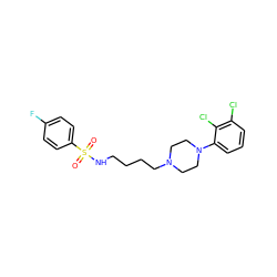 O=S(=O)(NCCCCN1CCN(c2cccc(Cl)c2Cl)CC1)c1ccc(F)cc1 ZINC000028522905