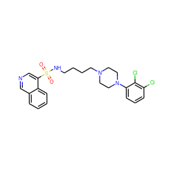 O=S(=O)(NCCCCN1CCN(c2cccc(Cl)c2Cl)CC1)c1cncc2ccccc12 ZINC000095593162