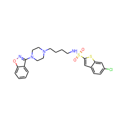 O=S(=O)(NCCCCN1CCN(c2noc3ccccc23)CC1)c1cc2ccc(Cl)cc2s1 ZINC000114599226