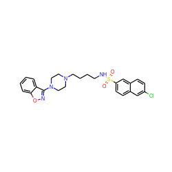 O=S(=O)(NCCCCN1CCN(c2noc3ccccc23)CC1)c1ccc2cc(Cl)ccc2c1 ZINC000114599682