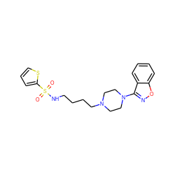 O=S(=O)(NCCCCN1CCN(c2noc3ccccc23)CC1)c1cccs1 ZINC000114600913