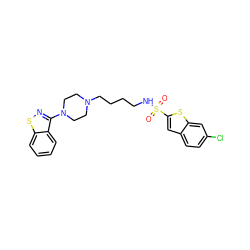 O=S(=O)(NCCCCN1CCN(c2nsc3ccccc23)CC1)c1cc2ccc(Cl)cc2s1 ZINC000114603147