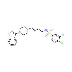 O=S(=O)(NCCCCN1CCN(c2nsc3ccccc23)CC1)c1ccc(Cl)c(Cl)c1 ZINC000114599386