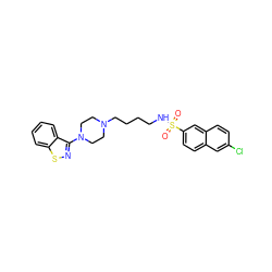 O=S(=O)(NCCCCN1CCN(c2nsc3ccccc23)CC1)c1ccc2cc(Cl)ccc2c1 ZINC000114600541