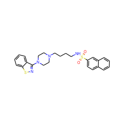 O=S(=O)(NCCCCN1CCN(c2nsc3ccccc23)CC1)c1ccc2ccccc2c1 ZINC000114602868