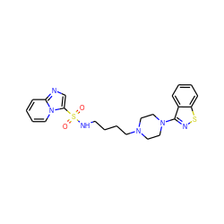 O=S(=O)(NCCCCN1CCN(c2nsc3ccccc23)CC1)c1cnc2ccccn12 ZINC000114602570