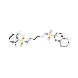 O=S(=O)(NCCCCNS(=O)(=O)c1c(F)cccc1F)c1ccc2c(c1)OCCO2 ZINC000036380436