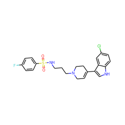 O=S(=O)(NCCCN1CC=C(c2c[nH]c3ccc(Cl)cc23)CC1)c1ccc(F)cc1 ZINC000114603454