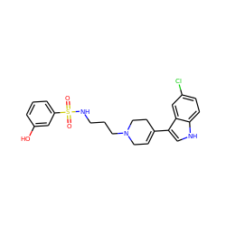 O=S(=O)(NCCCN1CC=C(c2c[nH]c3ccc(Cl)cc23)CC1)c1cccc(O)c1 ZINC000145735970