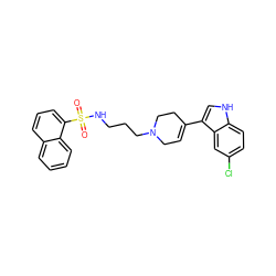 O=S(=O)(NCCCN1CC=C(c2c[nH]c3ccc(Cl)cc23)CC1)c1cccc2ccccc12 ZINC000114603064