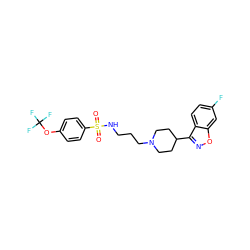 O=S(=O)(NCCCN1CCC(c2noc3cc(F)ccc23)CC1)c1ccc(OC(F)(F)F)cc1 ZINC000114599901