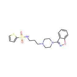 O=S(=O)(NCCCN1CCN(c2noc3ccccc23)CC1)c1cccs1 ZINC000169352071