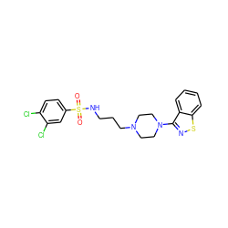 O=S(=O)(NCCCN1CCN(c2nsc3ccccc23)CC1)c1ccc(Cl)c(Cl)c1 ZINC000114603166