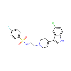 O=S(=O)(NCCN1CC=C(c2c[nH]c3ccc(Cl)cc23)CC1)c1ccc(F)cc1 ZINC000114599400