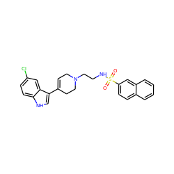 O=S(=O)(NCCN1CC=C(c2c[nH]c3ccc(Cl)cc23)CC1)c1ccc2ccccc2c1 ZINC000114602863