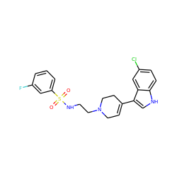 O=S(=O)(NCCN1CC=C(c2c[nH]c3ccc(Cl)cc23)CC1)c1cccc(F)c1 ZINC000114612153