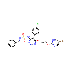 O=S(=O)(NCc1ccccc1)Nc1ncnc(OCCOc2ncc(Br)cn2)c1-c1ccc(Cl)cc1 ZINC000001552959