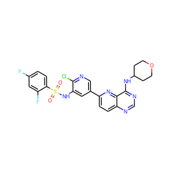 O=S(=O)(Nc1cc(-c2ccc3ncnc(NC4CCOCC4)c3n2)cnc1Cl)c1ccc(F)cc1F ZINC000169700781