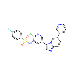 O=S(=O)(Nc1cc(-c2cnc3ccc(-c4cccnc4)cn23)cnc1Cl)c1ccc(F)cc1 ZINC000113699124