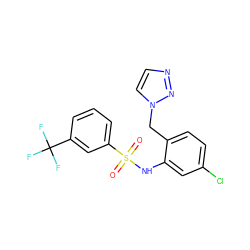 O=S(=O)(Nc1cc(Cl)ccc1Cn1ccnn1)c1cccc(C(F)(F)F)c1 ZINC000095562876