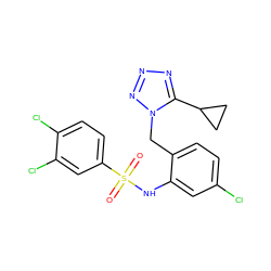 O=S(=O)(Nc1cc(Cl)ccc1Cn1nnnc1C1CC1)c1ccc(Cl)c(Cl)c1 ZINC000034851253