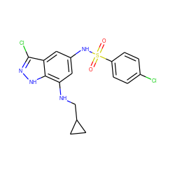 O=S(=O)(Nc1cc(NCC2CC2)c2[nH]nc(Cl)c2c1)c1ccc(Cl)cc1 ZINC000013531358