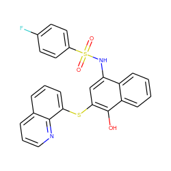 O=S(=O)(Nc1cc(Sc2cccc3cccnc23)c(O)c2ccccc12)c1ccc(F)cc1 ZINC000002685365