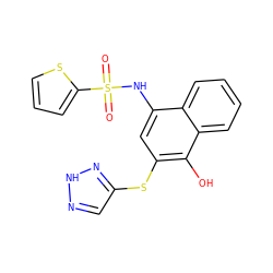 O=S(=O)(Nc1cc(Sc2cn[nH]n2)c(O)c2ccccc12)c1cccs1 ZINC000084733546