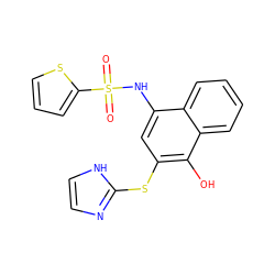 O=S(=O)(Nc1cc(Sc2ncc[nH]2)c(O)c2ccccc12)c1cccs1 ZINC000084731666