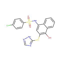 O=S(=O)(Nc1cc(Sc2ncn[nH]2)c(O)c2ccccc12)c1ccc(Cl)cc1 ZINC000002685352