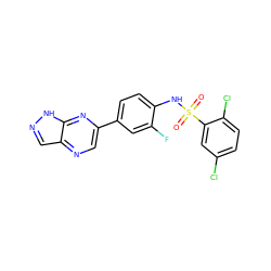 O=S(=O)(Nc1ccc(-c2cnc3cn[nH]c3n2)cc1F)c1cc(Cl)ccc1Cl ZINC000148844309