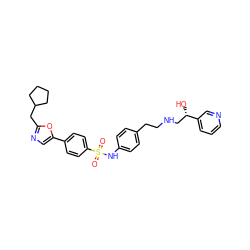 O=S(=O)(Nc1ccc(CCNC[C@H](O)c2cccnc2)cc1)c1ccc(-c2cnc(CC3CCCC3)o2)cc1 ZINC000029320341