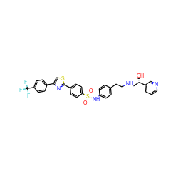 O=S(=O)(Nc1ccc(CCNC[C@H](O)c2cccnc2)cc1)c1ccc(-c2nc(-c3ccc(C(F)(F)F)cc3)cs2)cc1 ZINC000003924172