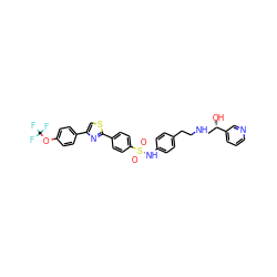 O=S(=O)(Nc1ccc(CCNC[C@H](O)c2cccnc2)cc1)c1ccc(-c2nc(-c3ccc(OC(F)(F)F)cc3)cs2)cc1 ZINC000027212596