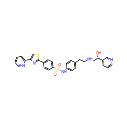 O=S(=O)(Nc1ccc(CCNC[C@H](O)c2cccnc2)cc1)c1ccc(-c2nc(-c3ccccn3)cs2)cc1 ZINC000029568147