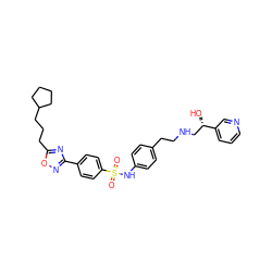 O=S(=O)(Nc1ccc(CCNC[C@H](O)c2cccnc2)cc1)c1ccc(-c2noc(CCCC3CCCC3)n2)cc1 ZINC000029222798