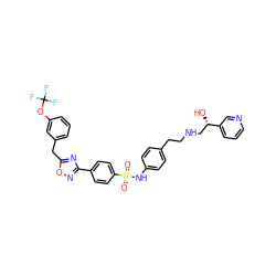 O=S(=O)(Nc1ccc(CCNC[C@H](O)c2cccnc2)cc1)c1ccc(-c2noc(Cc3cccc(OC(F)(F)F)c3)n2)cc1 ZINC000029222860