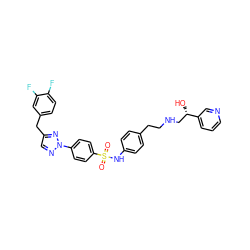 O=S(=O)(Nc1ccc(CCNC[C@H](O)c2cccnc2)cc1)c1ccc(-n2ncc(Cc3ccc(F)c(F)c3)n2)cc1 ZINC000026183062