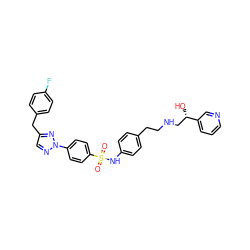 O=S(=O)(Nc1ccc(CCNC[C@H](O)c2cccnc2)cc1)c1ccc(-n2ncc(Cc3ccc(F)cc3)n2)cc1 ZINC000026252797