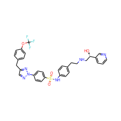 O=S(=O)(Nc1ccc(CCNC[C@H](O)c2cccnc2)cc1)c1ccc(-n2ncc(Cc3ccc(OC(F)(F)F)cc3)n2)cc1 ZINC000026252123