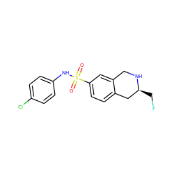 O=S(=O)(Nc1ccc(Cl)cc1)c1ccc2c(c1)CN[C@@H](CF)C2 ZINC000013517581