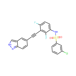 O=S(=O)(Nc1ccc(F)c(C#Cc2ccc3n[nH]cc3c2)c1F)c1cccc(Cl)c1 ZINC001772630579