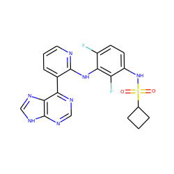 O=S(=O)(Nc1ccc(F)c(Nc2ncccc2-c2ncnc3[nH]cnc23)c1F)C1CCC1 ZINC000653856228