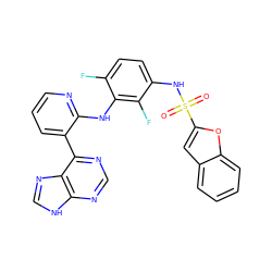 O=S(=O)(Nc1ccc(F)c(Nc2ncccc2-c2ncnc3[nH]cnc23)c1F)c1cc2ccccc2o1 ZINC000166372554