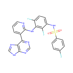 O=S(=O)(Nc1ccc(F)c(Nc2ncccc2-c2ncnc3[nH]cnc23)c1F)c1ccc(F)cc1 ZINC000146299054