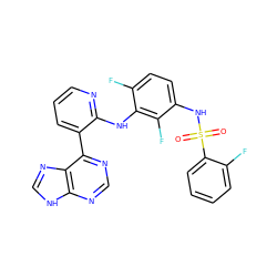 O=S(=O)(Nc1ccc(F)c(Nc2ncccc2-c2ncnc3[nH]cnc23)c1F)c1ccccc1F ZINC000653849881