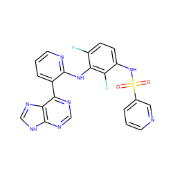 O=S(=O)(Nc1ccc(F)c(Nc2ncccc2-c2ncnc3[nH]cnc23)c1F)c1cccnc1 ZINC000166373828