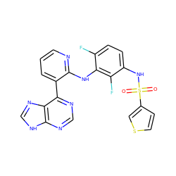 O=S(=O)(Nc1ccc(F)c(Nc2ncccc2-c2ncnc3[nH]cnc23)c1F)c1ccsc1 ZINC000166371027