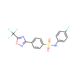 O=S(=O)(Nc1ccc(F)cc1)c1ccc(-c2noc(C(F)(F)F)n2)cc1 ZINC000142974676