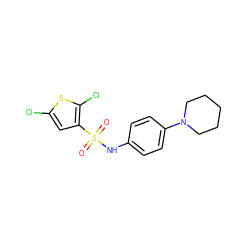 O=S(=O)(Nc1ccc(N2CCCCC2)cc1)c1cc(Cl)sc1Cl ZINC000001033512